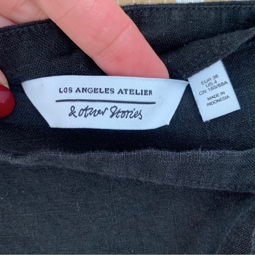 Los Angeles Atelier & Other Stories black Wrap 100% linen mini skirt, Size Small - Picture 7 of 10